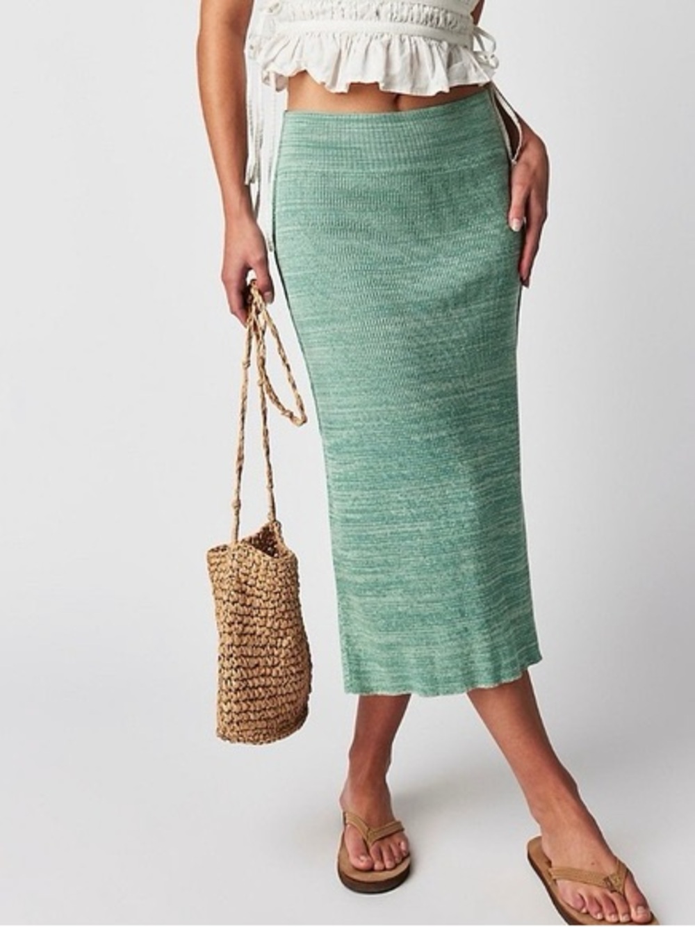 Free People Seafoam Green Knit Midi Skirt